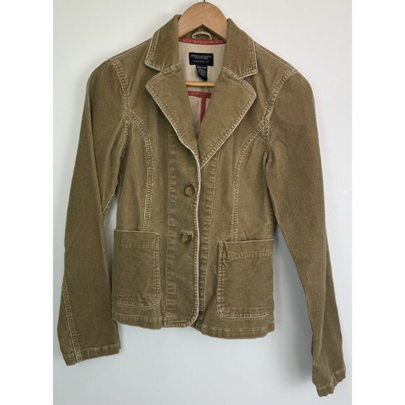 AMERICAN EAGLE Corduroy Blazer Jacket Tan 2-Button Academia Preppy 90s SZ XS - Picture 1 of 9